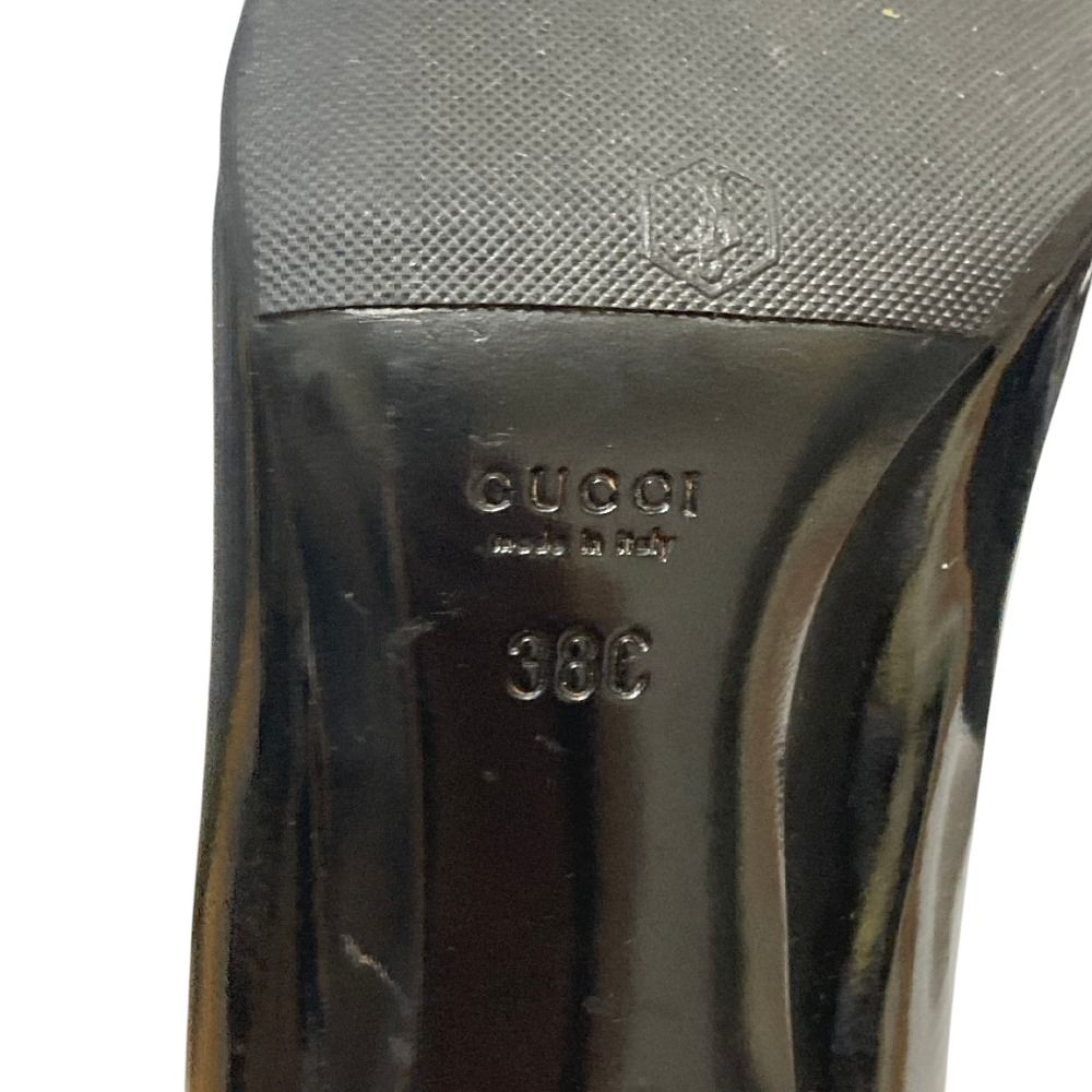 良品 GUCCI グッチ ベルトモチーフ金具 パテントレザー パンプス