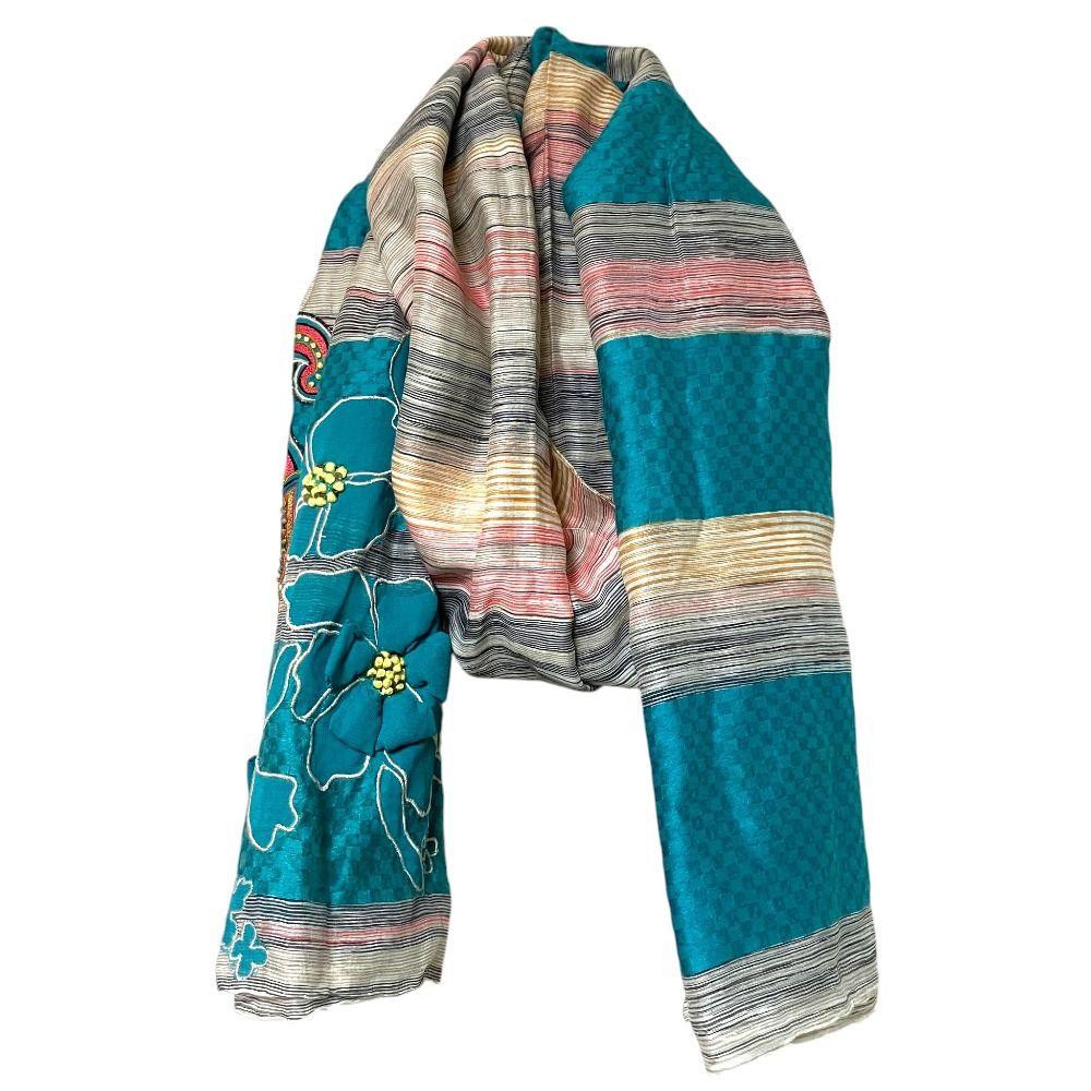 良品 ETRO エトロ フラワービジュー刺繍 マルチパターン ストール