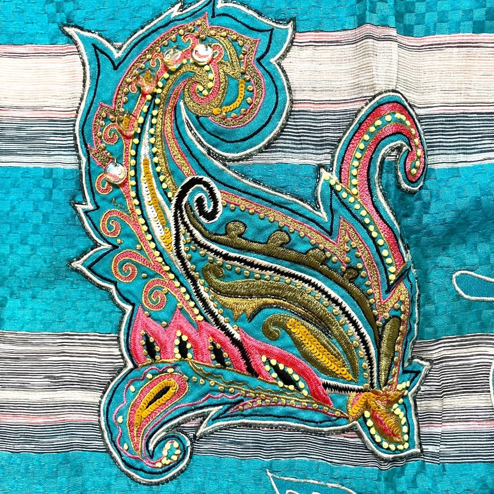 良品 ETRO エトロ フラワービジュー刺繍 マルチパターン ストール