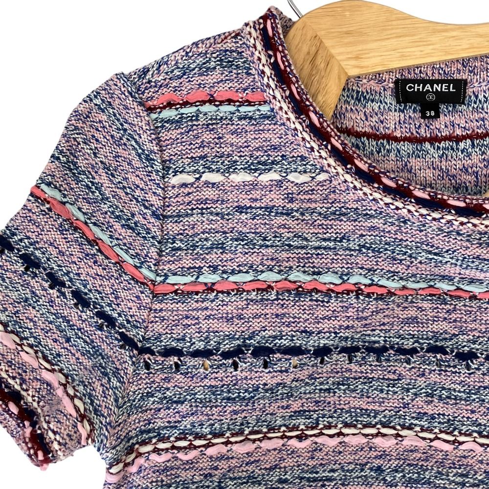 美品 CHANEL シャネル ココマーク ツイードニットワンピース P58550