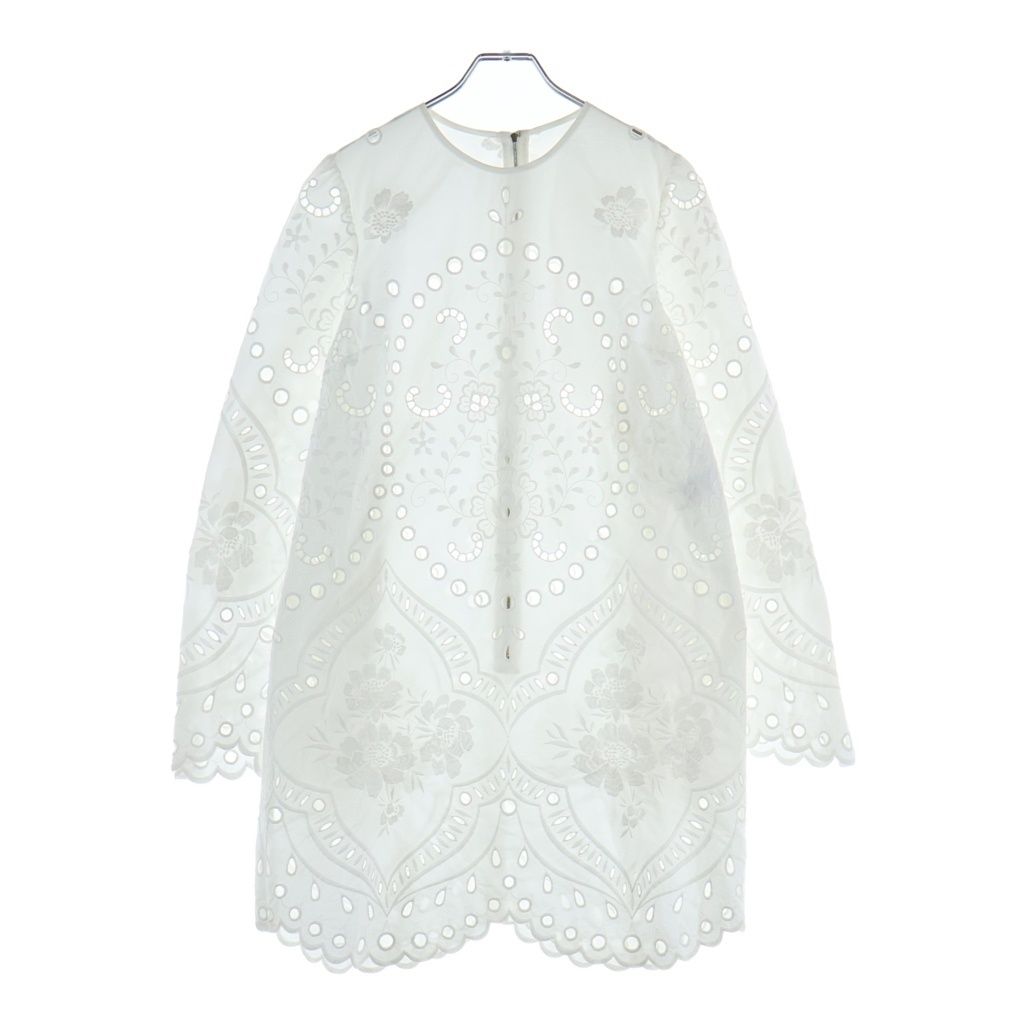 DOLCE & GABBANA (ドルチェアンドガッバーナ) ボタニカル総柄 バックジップ ロング丈 コットンブラウス シャツ ホワイト レディース