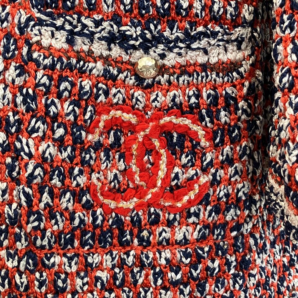 美品 CHANEL シャネル ココマーク チェーン ニットカーディガン P40652
