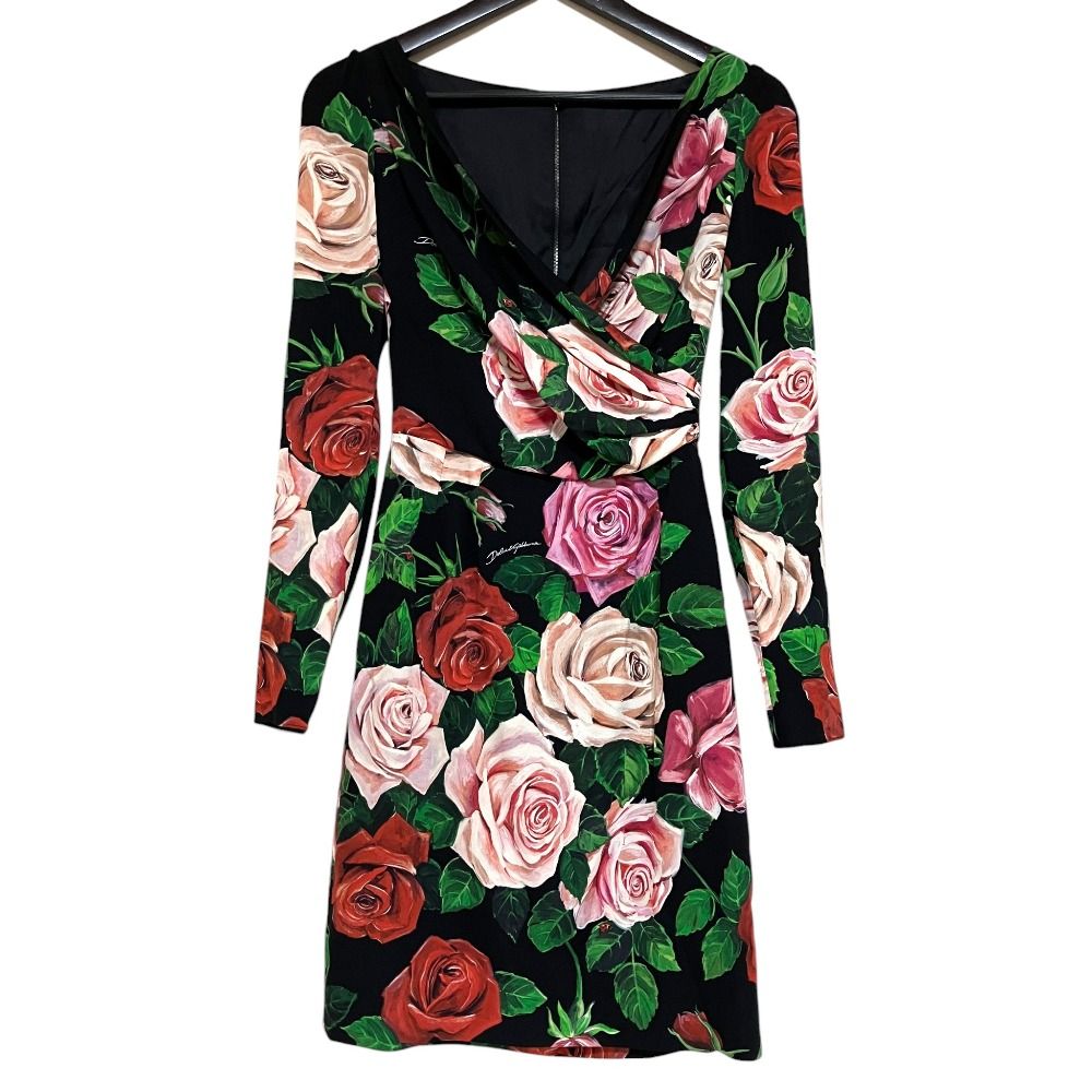 美品 DOLCE&GABBANA ドルチェアンドガッバーナ ローズプリント シルク