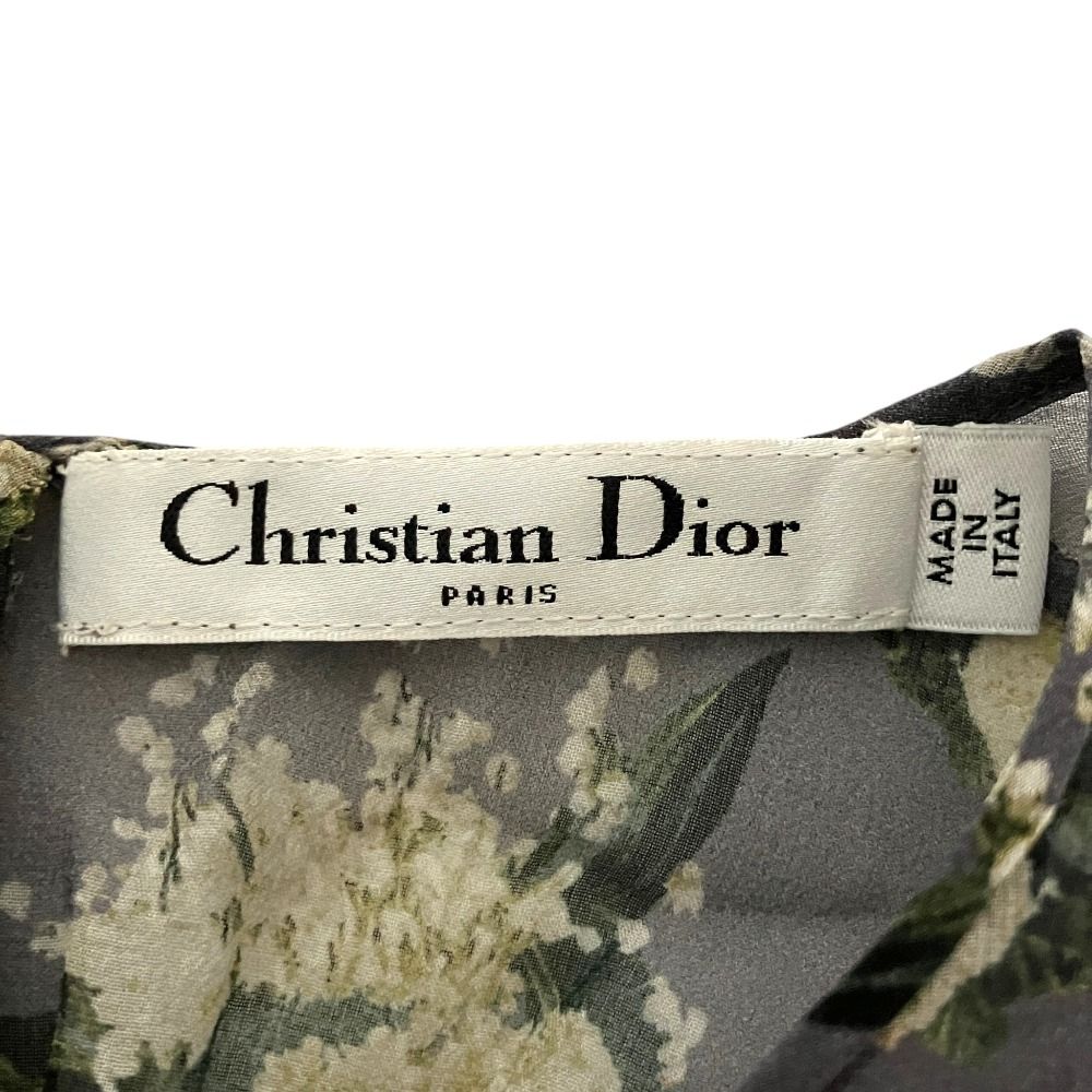 美品　クリスチャンディオール　プリーツ ワンピース シルク混 美品 Christian Dior クリスチャンディオール スズラン ブーケプリント