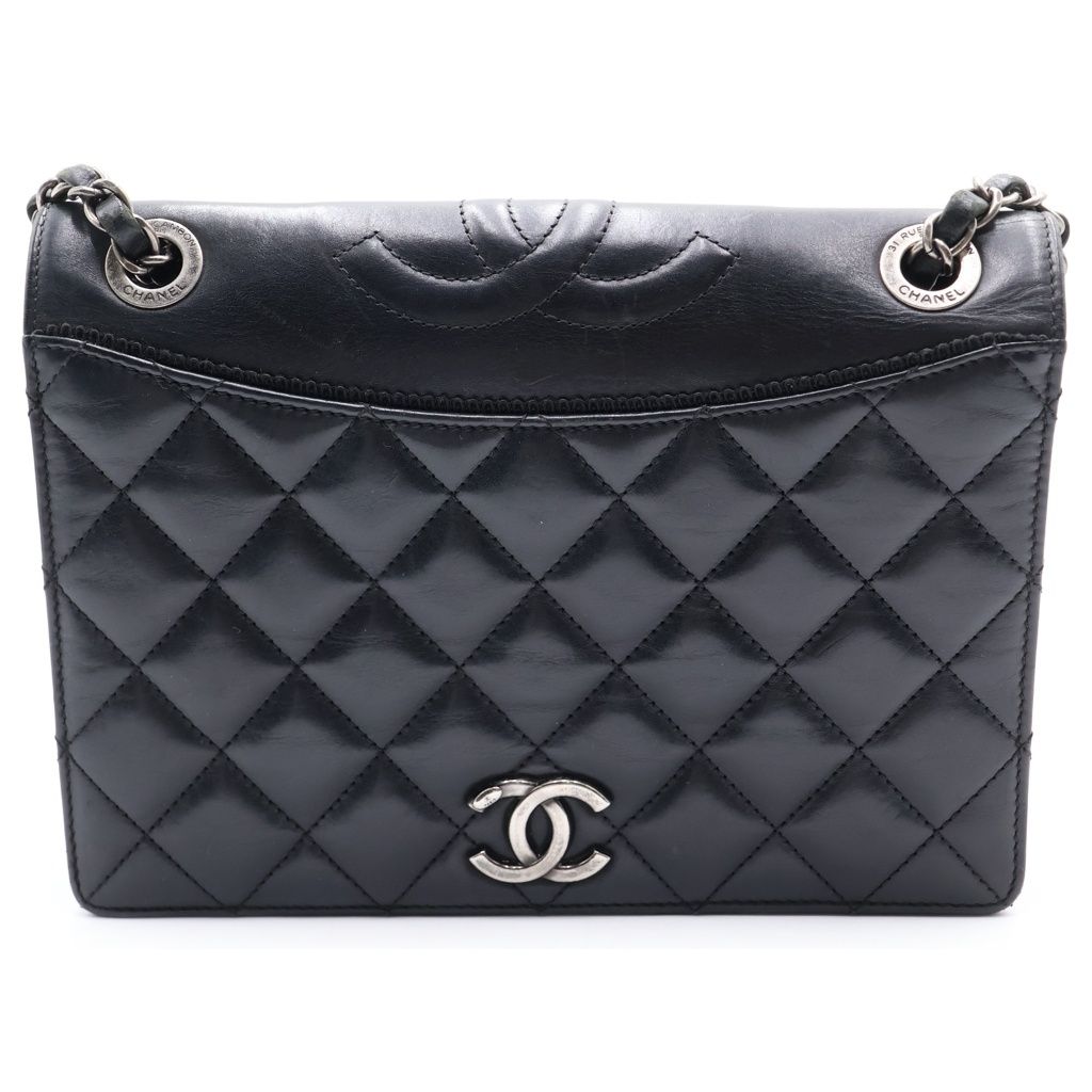 CHANEL (シャネル) マトラッセ ラムスキン ショルダーバッグ ブラック シルバー金具 21581717 無