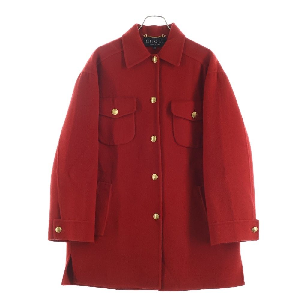 GUCCI (グッチ) トムフォード期 金ボタン カシミヤブレンド ウール Pコート レッド