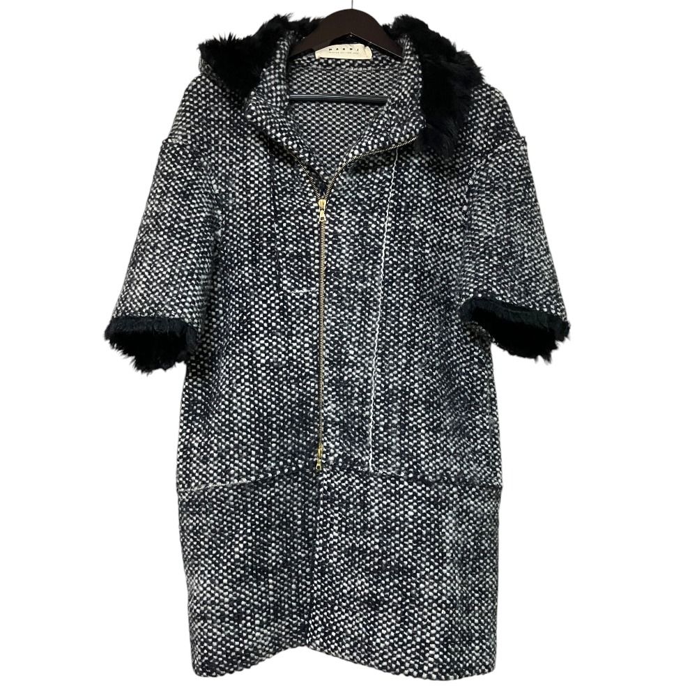 marni ツィード　コート 良品 MARNI マルニ ムートン切替 ショートスリーブ フーデッド
