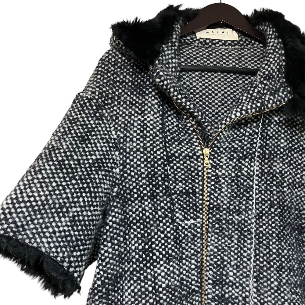 marni ツィード　コート 良品 MARNI マルニ ムートン切替 ショートスリーブ フーデッド