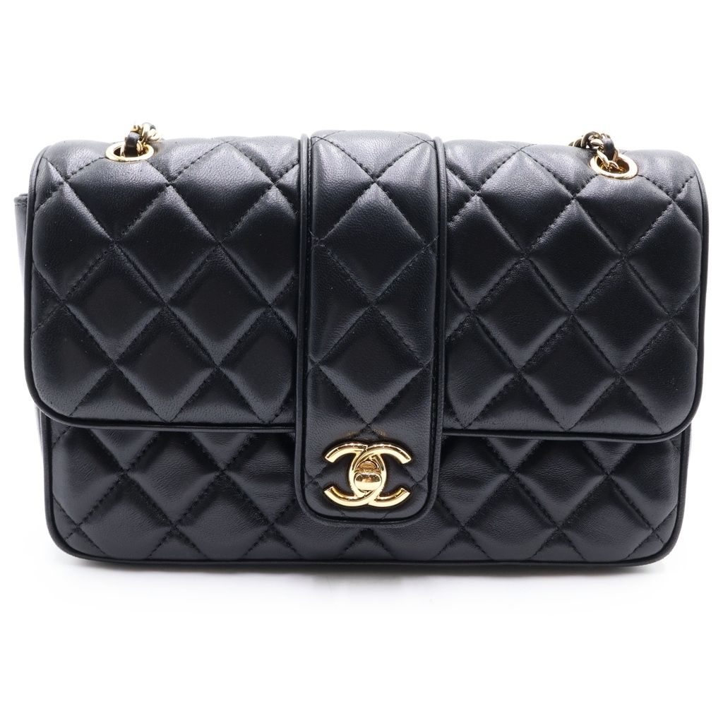 CHANEL (シャネル) マトラッセ23 ラムスキン ゴールド金具 チェーン ショルダーバッグ プレート ブラック AS5705
