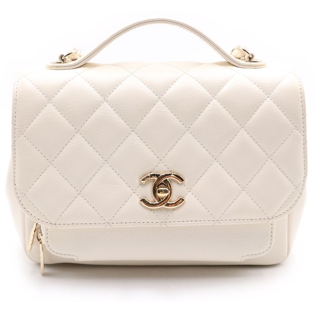 CHANEL (シャネル) マトラッセ アフィニティ 2WAYハンドバッグ チェーンショルダーバッグ ホワイト キャビアスキン A93749 ゴールド金具
