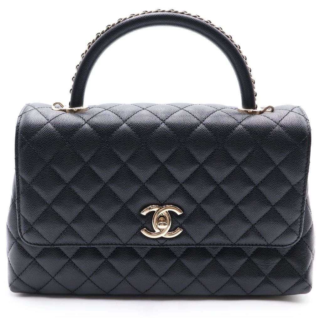 CHANEL (シャネル) ココハンドル ターンロック 2WAYハンドバッグ チェーンショルダーバッグ ブラック キャビアスキン ゴールド金具