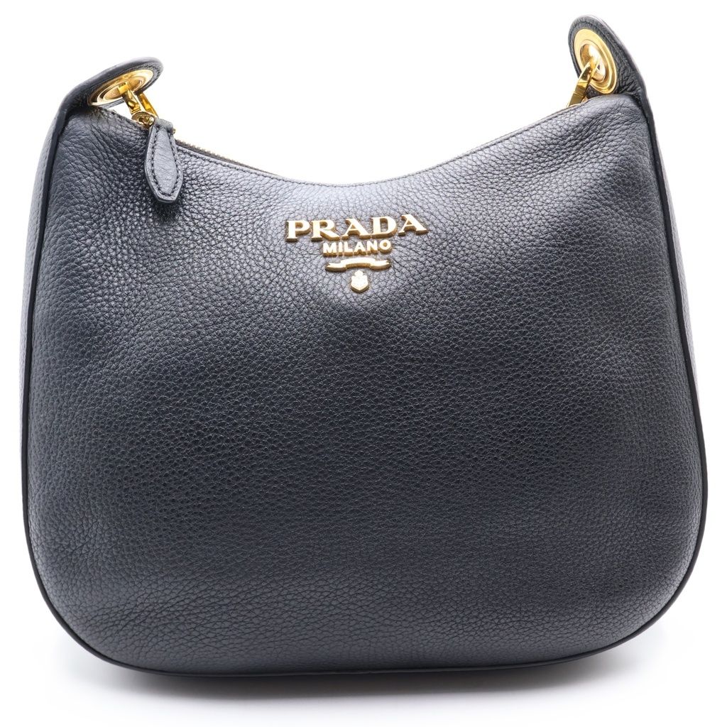PRADA (プラダ) ヴィッテロフェニックス レザー ストライプショルダー ショルダーバッグ ブラック 1BC166