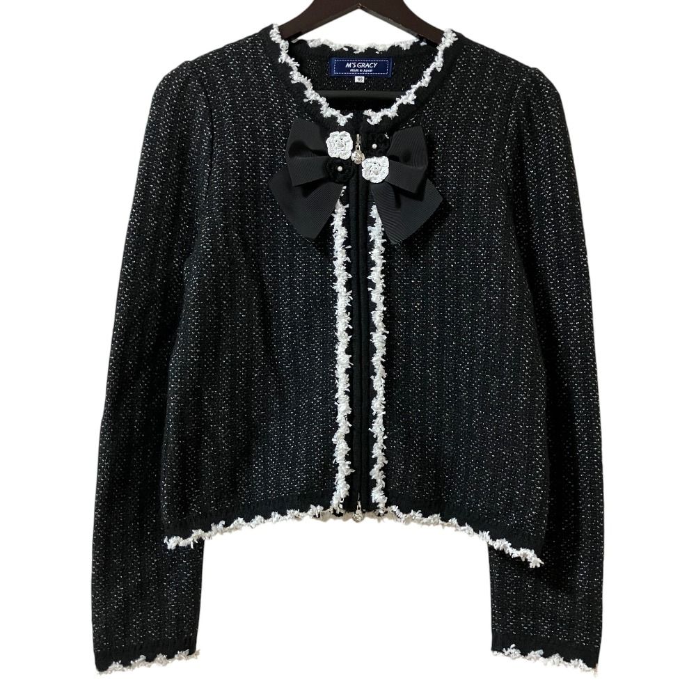 美品 M'S GRACY エムズグレイシー リボン ジップアップ ノーカラー