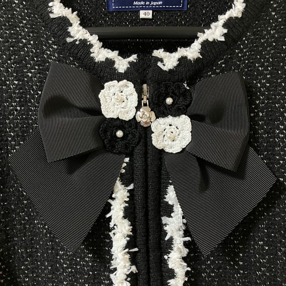 美品 M'S GRACY エムズグレイシー リボン ジップアップ ノーカラー