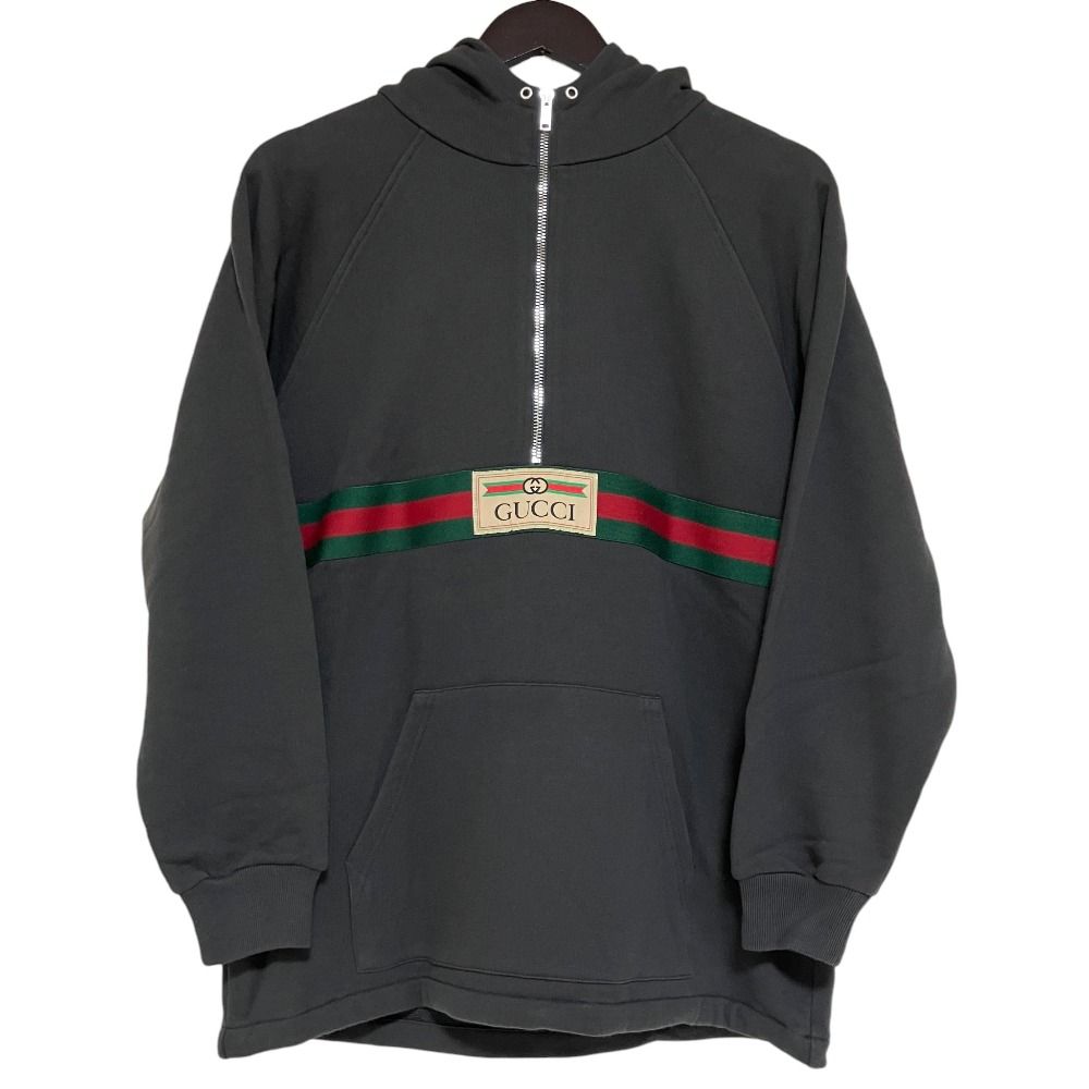 美品 GUCCI グッチ ウェブライン ハーフジップ プルオーバーパーカー