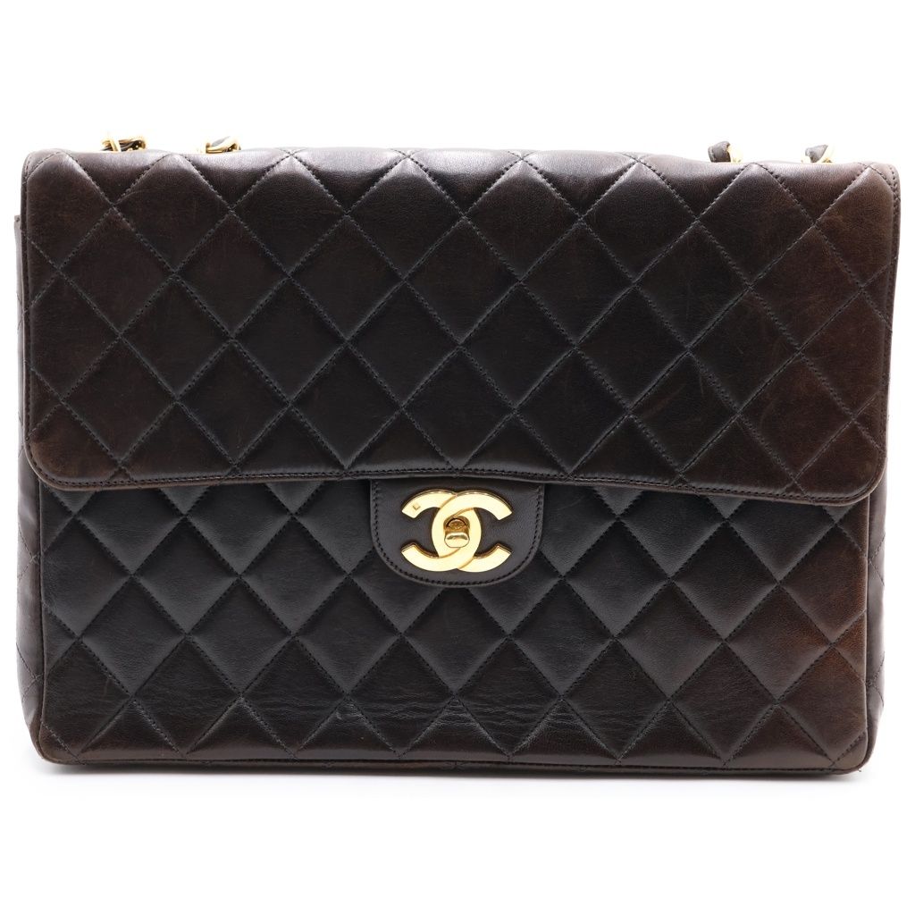CHANEL (シャネル) デカマトラッセ30 ラムスキン ゴールド金具 チェーンショルダーバッグ ブラック