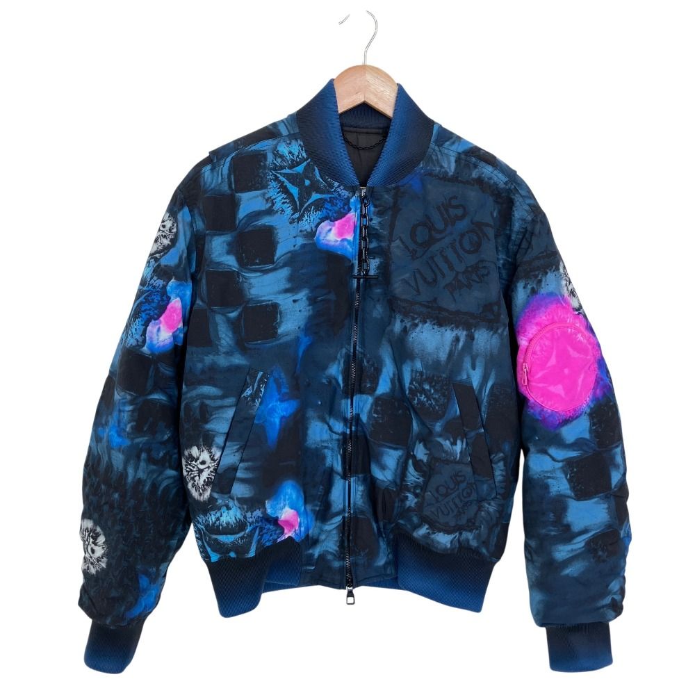 美品 LOUIS VUITTON ルイヴィトン ダミエソルト ボンバージャケット サイズ44 ネイビー メンズ 古着 中古 USED