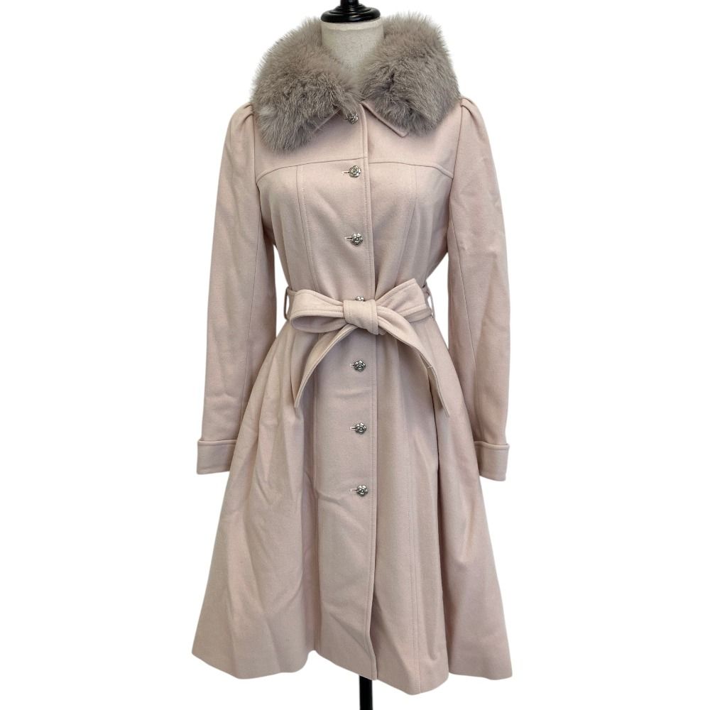 美品 Rene ルネ フラワーボタン フォックスファー ベルテッド ウール