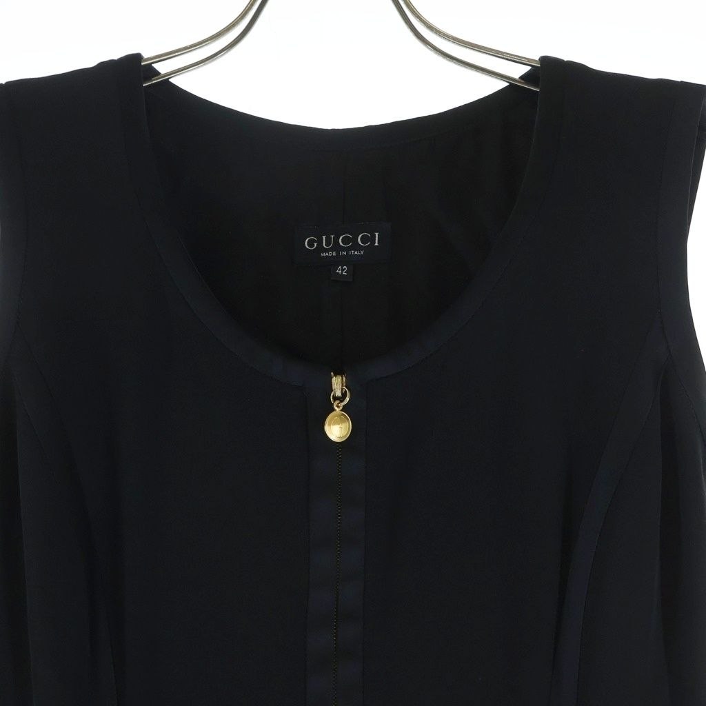 GUCCI (グッチ) ノースリーブ ワンピース ジップ キュプラ ブラック 42