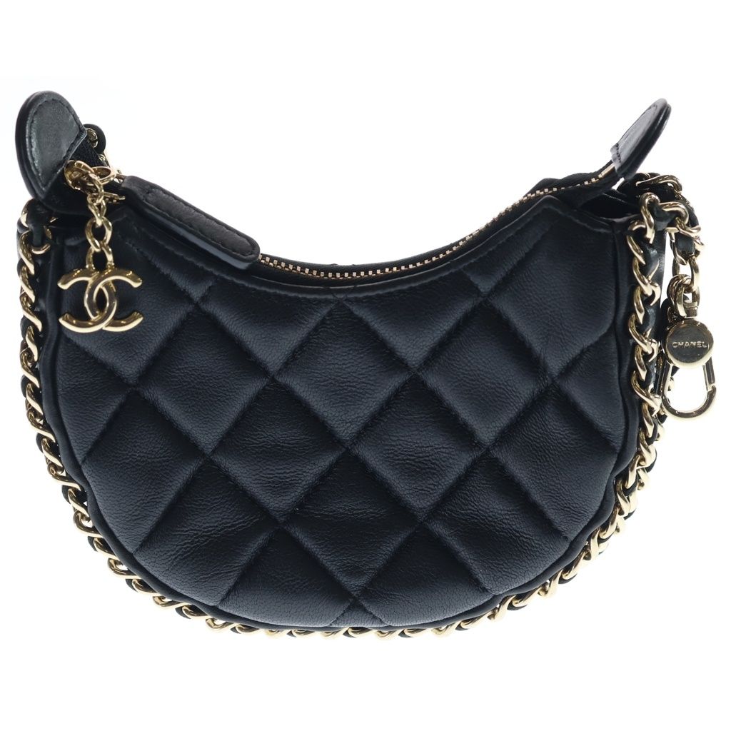 CHANEL (シャネル) マトラッセ ホーボーバック チェーンショルダー ミニ ゴールド金具 ラムスキン ブラック AS3917