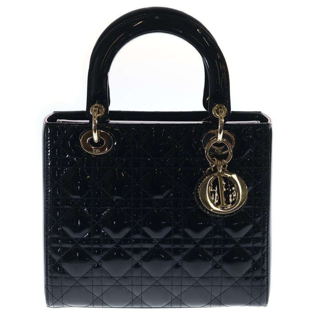 Christian Dior (クリスチャンディオール) レディディオール ミディアム カナージュ パテントレザー 2WAY ハンド ショルダーバッグ ゴールド金具 ブラック