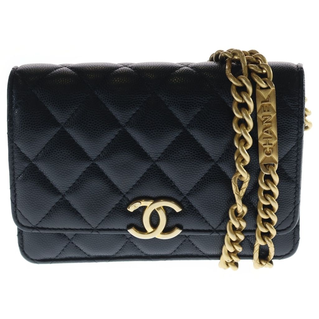 CHANEL (シャネル) ミニマトラッセ15 チェーンショルダーバッグ ミニバッグ ブラック キャビアスキン ゴールド金具