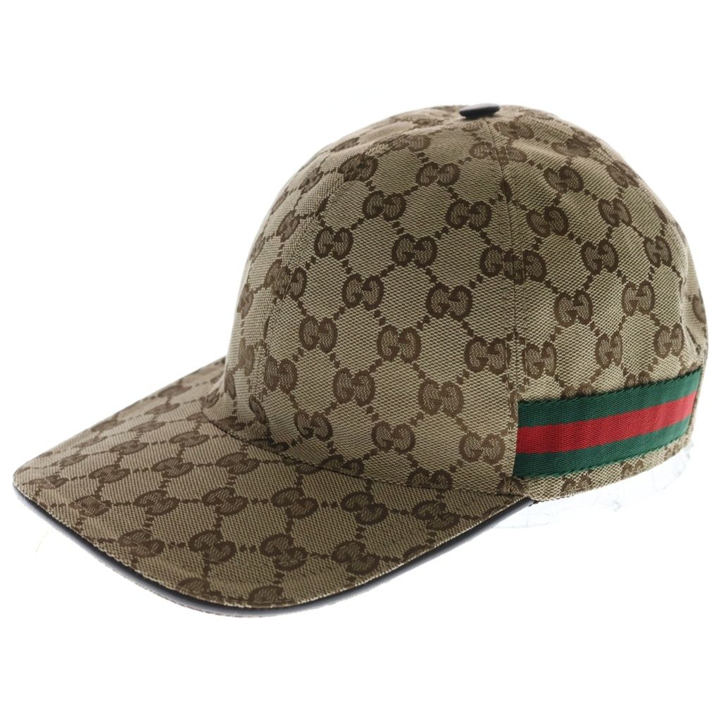 GUCCI (グッチ) GGキャンバス シェリーライン ベースボールキャップ 帽子 ポリエステル ナイロン ブラウン 200035