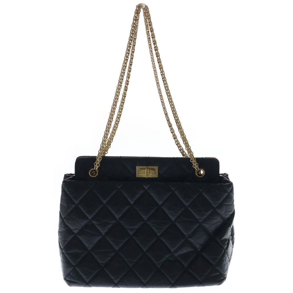 CHANEL (シャネル) マトラッセ 2.55 チェーンショルダー ゴールド金具 エイジドカーフ レザー ブラック