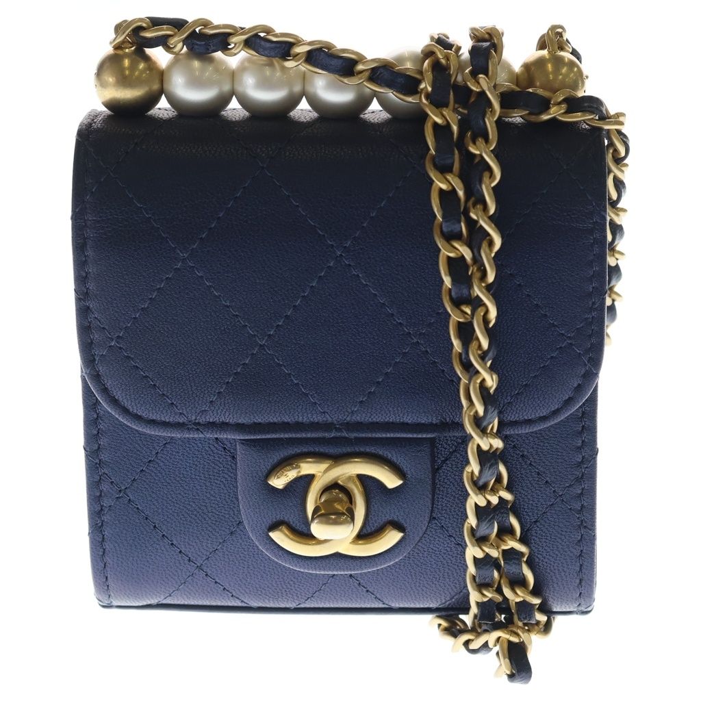 CHANEL (シャネル) ミニミニマトラッセ チェーン ショルダーバック ゴールド金具 ゴートスキン ネイビー