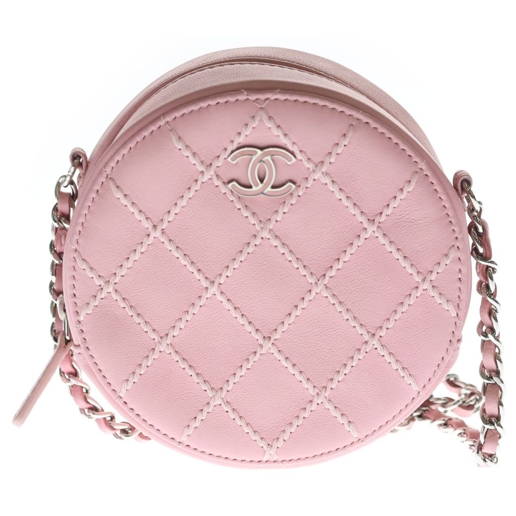 CHANEL (シャネル) マトラッセ ミニ ラウンド チェーンショルダー ウルトラステッチ シルバー金具 ラムスキン ピンク