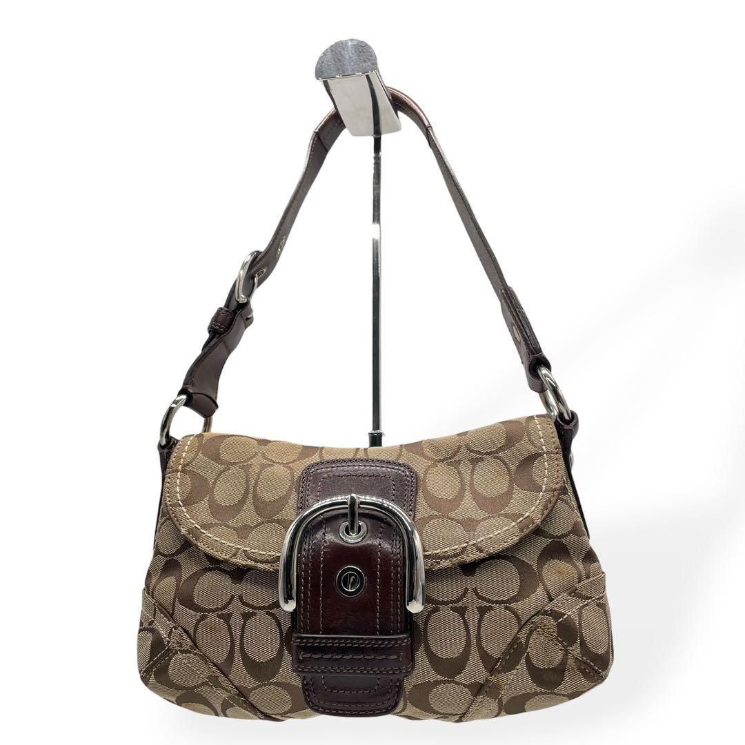 良品　COACH コーチ　ショルダーバッグ　ソーホー　キャンバス　レザー　茶