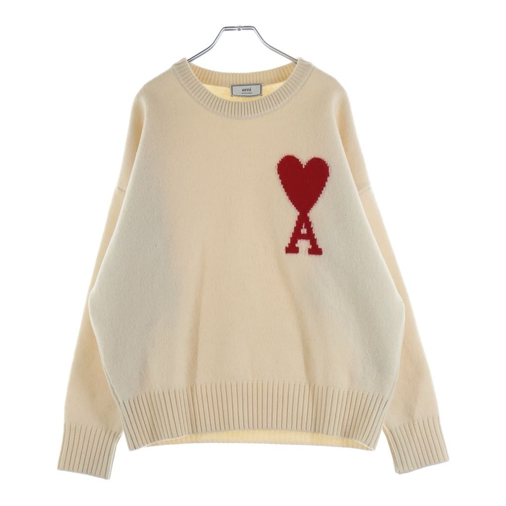 AMI Paris ハートロゴニット セーター ホワイト（新品・タグ付き） ami paris (アミパリス) HEART LOGO KNIT ロゴデザイン ウール クルー