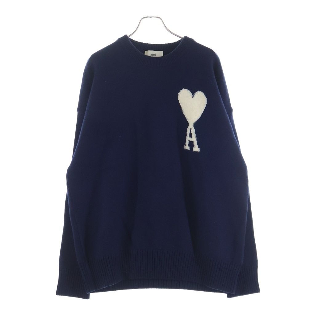 ami アミ CREW NECK SWEATER ロゴデザイン クルーネック ニットセーター ネイビー UKS002.018 00412 ami (アミ) CREW NECK SWEATER ロゴデザイン クルーネック ニット