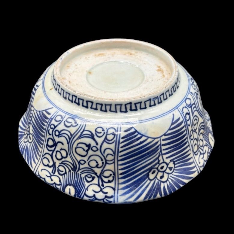 骨董品 古伊万里 40.5cm染付大皿 ベロ藍 山水画 花鳥文 江戸後期 江戸期 古伊万里 ベロ藍 染付 大鉢 山水風景図 印判 鉢 取り皿 飾り皿