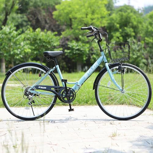 自転車 ママチャリ 折りたたみ自転車 26インチ シマノ製6段変速 前カゴ ダイナモライト リングロック錠 泥除け付き 折り畳み可能 シティサイクル 通勤 通学 街乗りi 19,446円