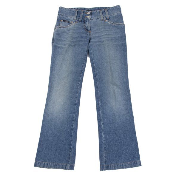 ドルチェ&ガッバーナDOLCE&GABBANA バックメタルロゴパッチクラッシュデニムパンツ インディゴ38