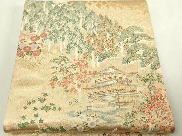平和屋本店▽六通柄袋帯 九百錦 風景文 本金弐重箔 正絹 逸品