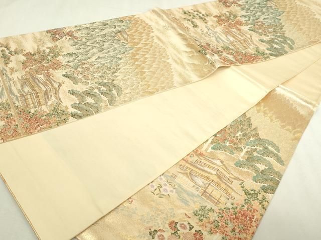 平和屋本店▽六通柄袋帯 九百錦 風景文 本金弐重箔 正絹 逸品