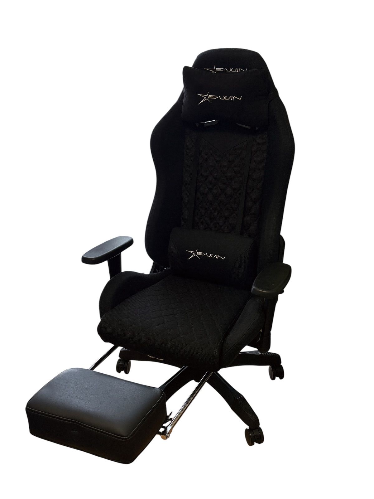E-WIN ゲーミングチェア オットマン付き ブラック ハイバック リクライニング