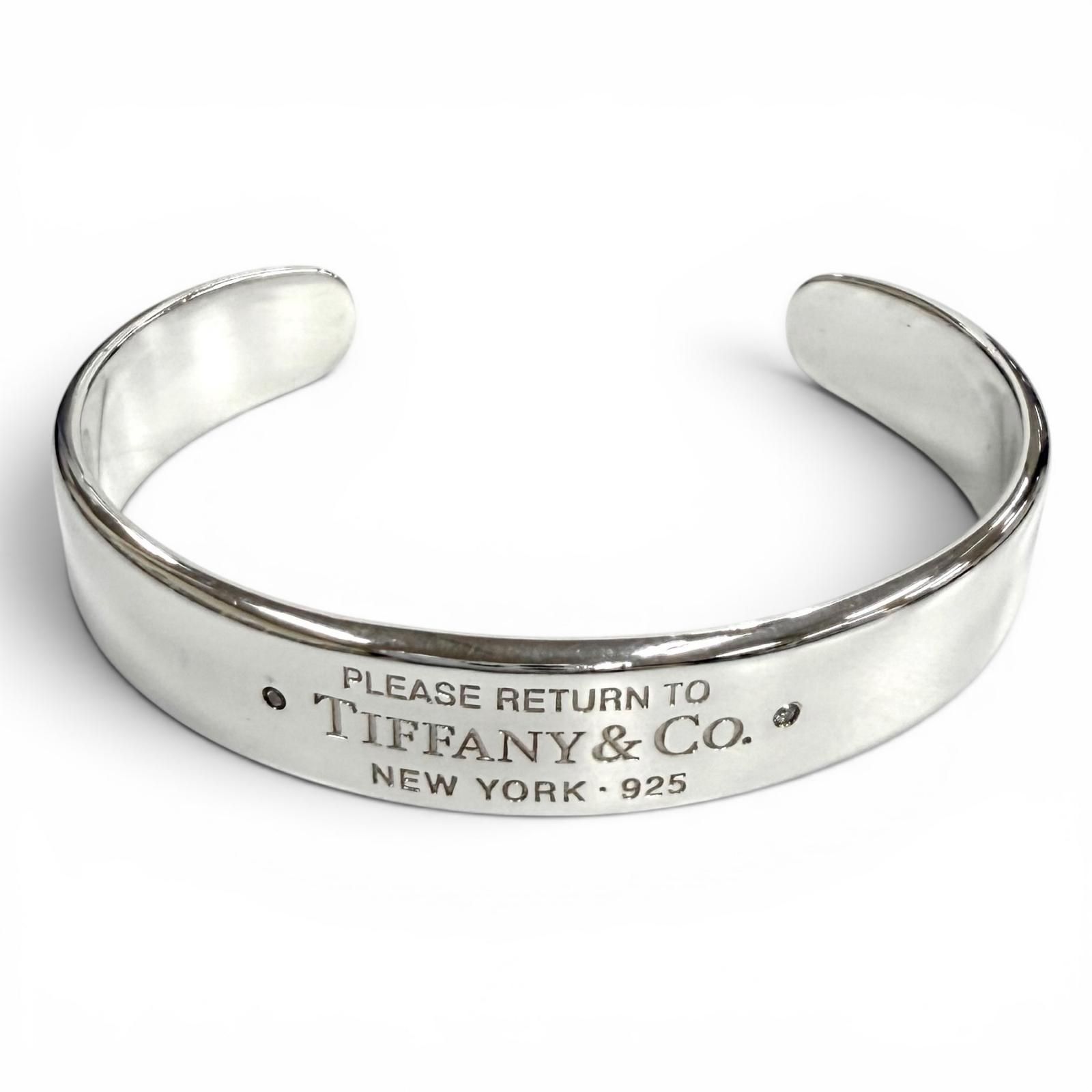 美品★TIFFANY&Co. ティファニー AG925 リターントゥナローカフ バングル２Pダイヤ ブレスレット シルバー 重量33.5g レディース