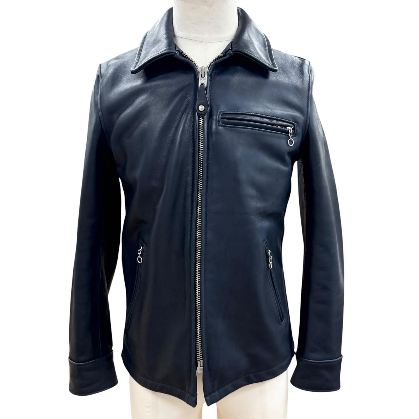 美品▼schott ショット 7143 BEAUTY&YOUTH UNITED ARROWS 別注 牛革 レザー ライダースジャケット ネイビー 36 USA製 正規品 メンズ