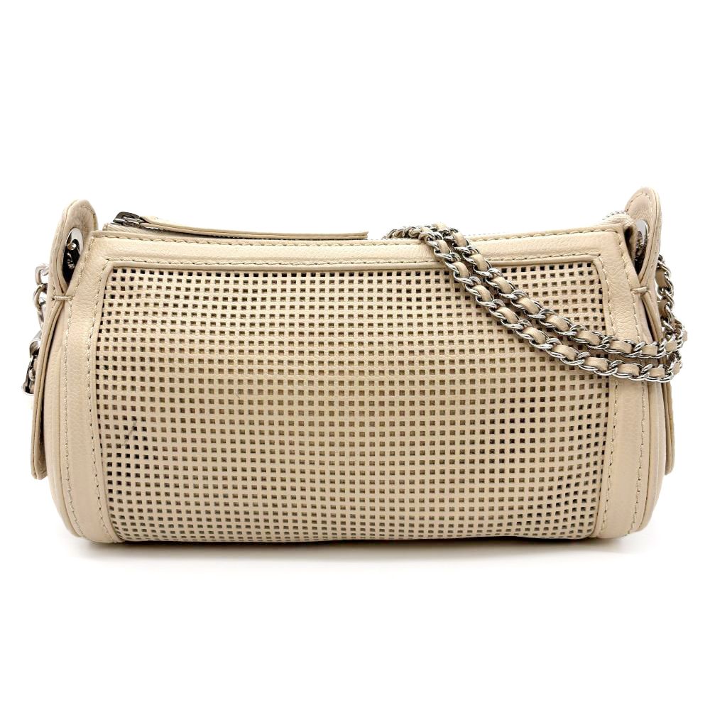 シャネル CHANEL パンチング 滑車チェーン ショルダーバッグ キャビアスキン ベージュ レディース【中古】