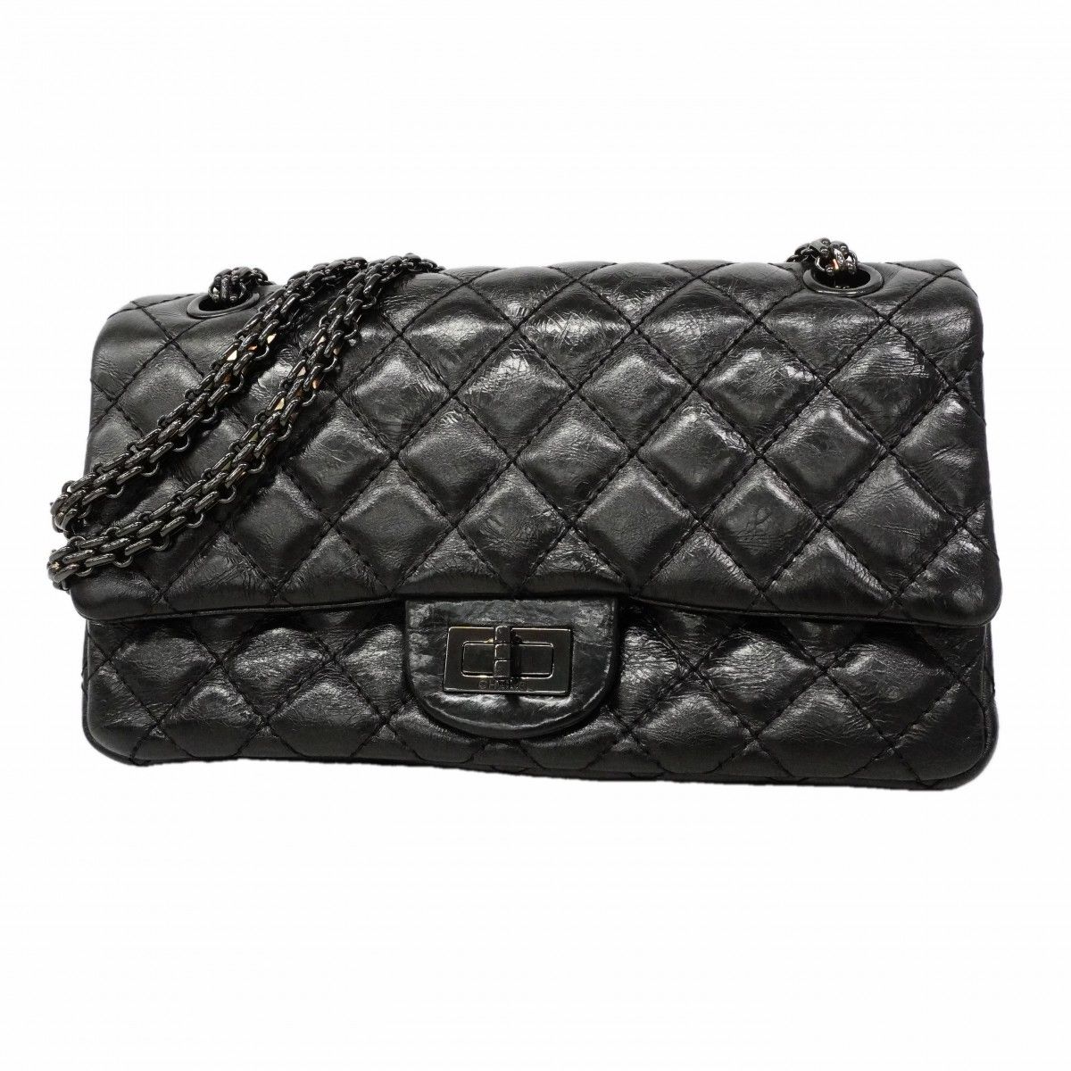 【6gc3610】シャネル ショルダーバッグ 2.55 カーフスキン ブラック シルバー金具【中古】レディース