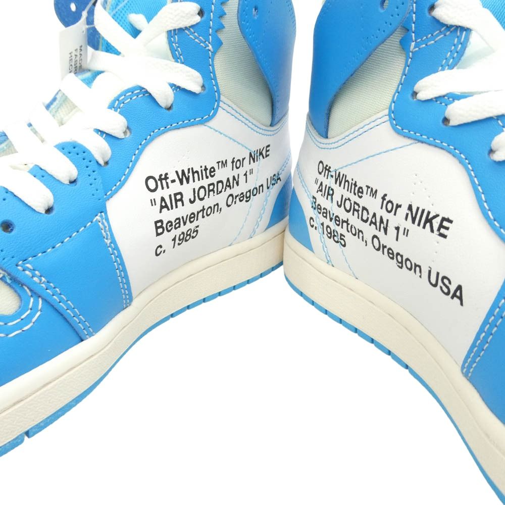 NIKE ナイキ OFF-WHITE オフホワイト AQ0818-148 【フェイクバスターズ鑑定済】× Off-White オフホワイト Air Jordan 1 AJ1 High UNC White Dark Powder Blue エアジョーダン1 ハイ ハイカット スニーカー オフホワイト系 ライトブルー系 28cm【新古品】【未使用】【中古】 NIKE ナイキ OFF-WHITE オフホワイト AQ0818-148 【フェイクバスターズ
