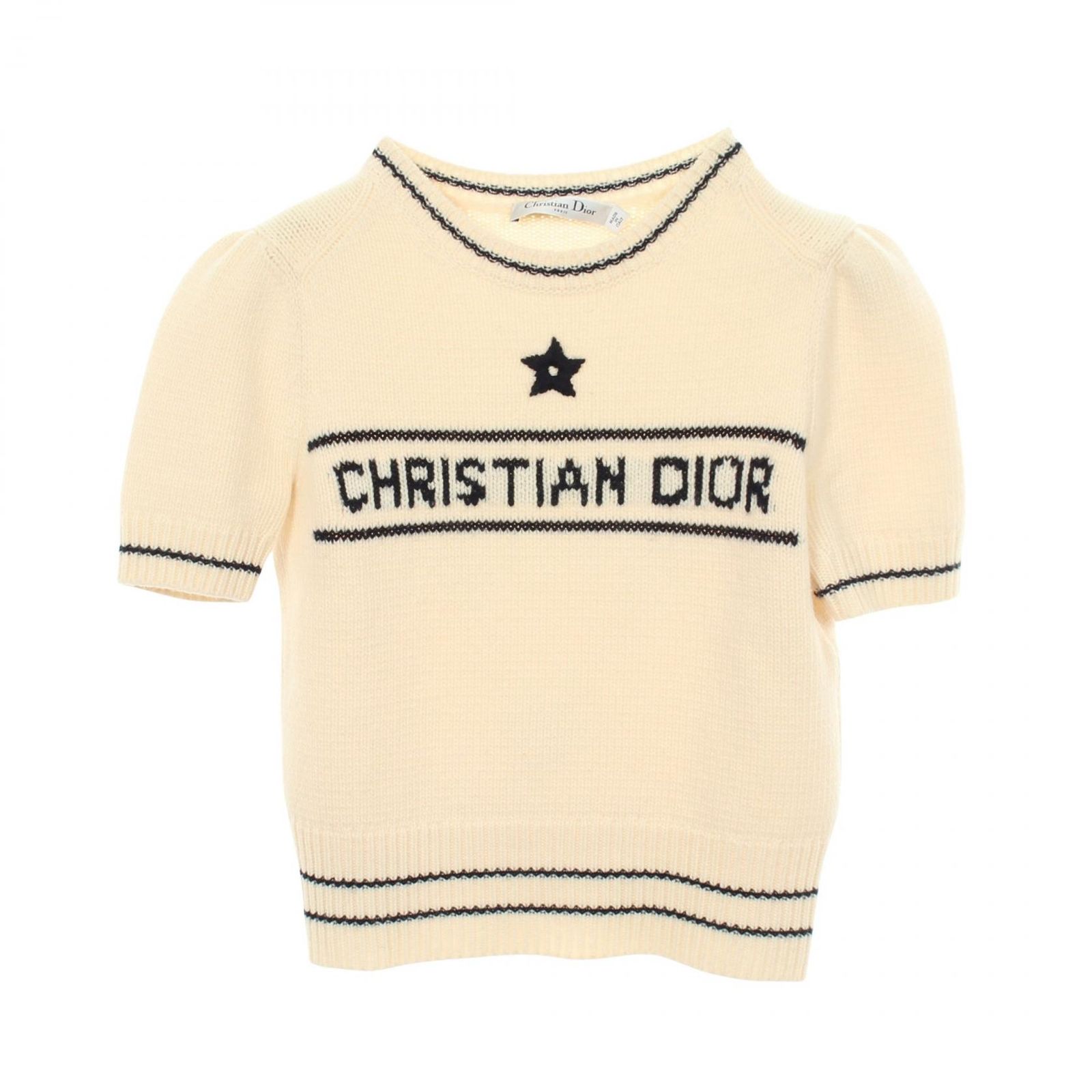 ディオール Dior ニット ロゴ パフスリーブ 半袖 ウール カシミヤ ニット レディース Used A