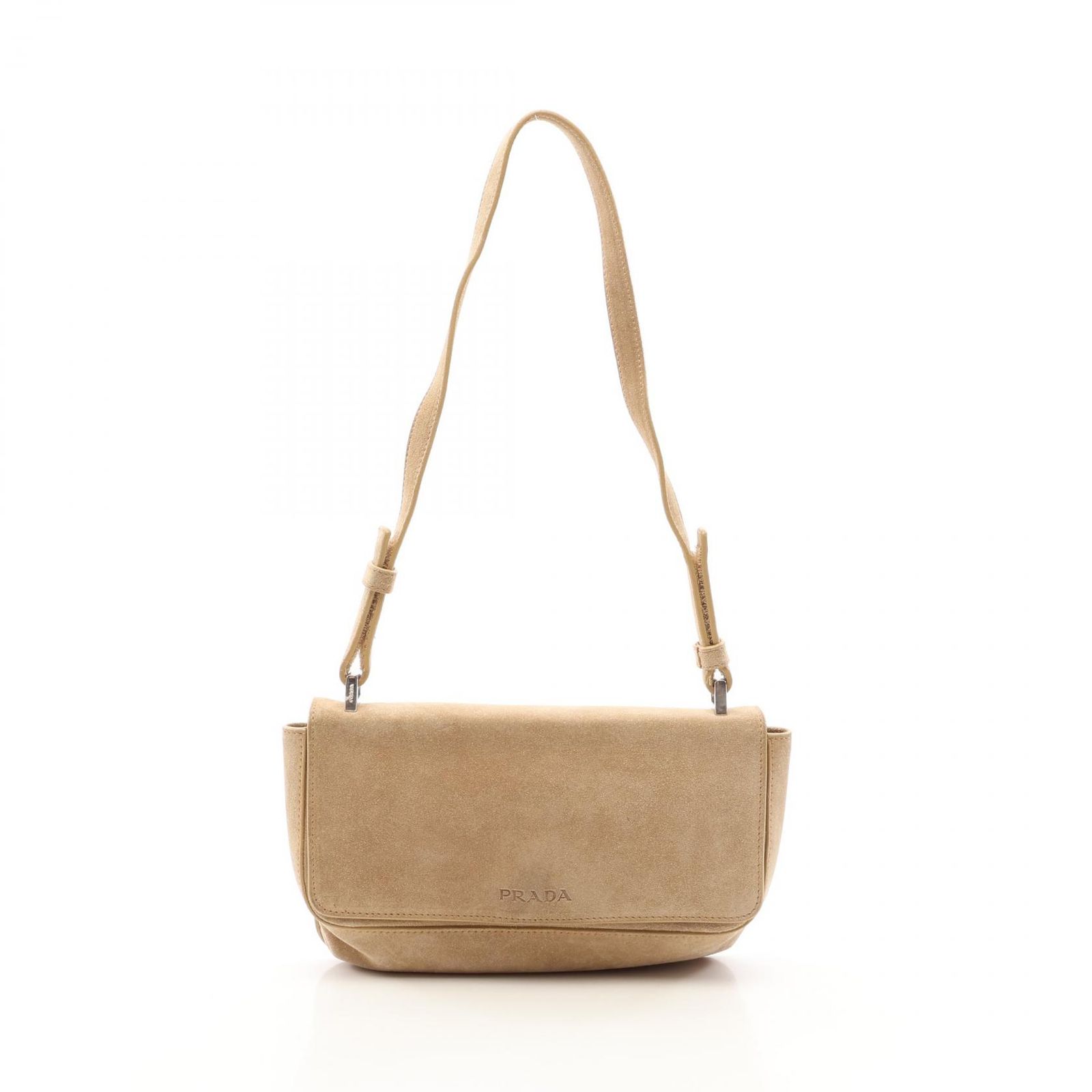 プラダ PRADA ショルダーバッグ ベルクロ ベージュ スウェード ショルダーバッグ レディース Used B