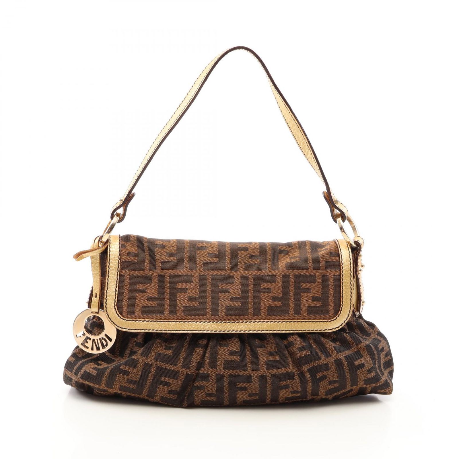 フェンディ FENDI ショルダーバッグ ズッカ ブラウン/ゴールド キャンバス レザー ズッカ ワンショルダー レディース Used B