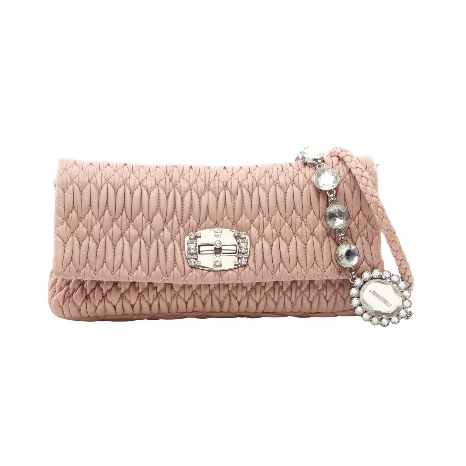 ミュウ ミュウ Miu Miu ショルダーバッグ マテラッセ 2WAY RP0169 ピンクベージュ レザー マテラッセ クリスタル ショルダーバッグ レディース Used B