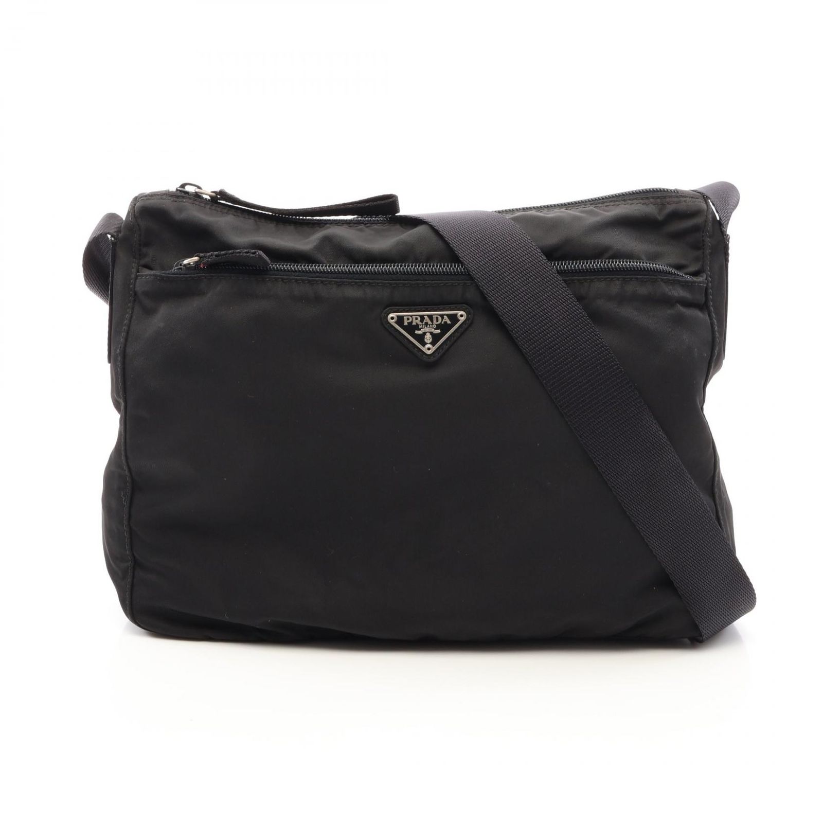 プラダ PRADA ショルダーバッグ 三角プレート ブラック ナイロン レザー トライアングルロゴ ショルダーバッグ ユニセックス Used B
