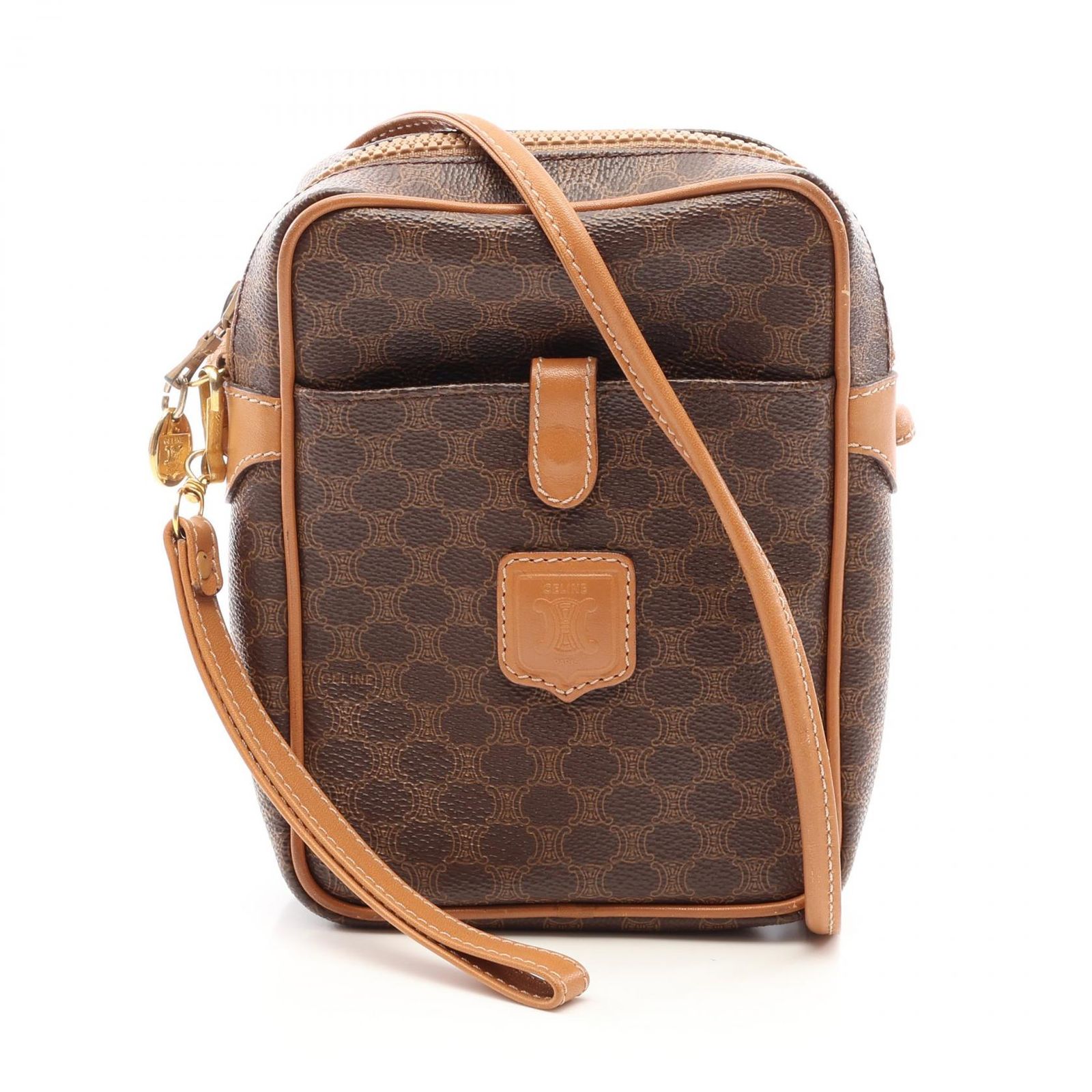 セリーヌ CELINE ショルダーバッグ マカダム ブラウン PVCコーティングキャンバス レザー マカダム ショルダーバッグ レディース Used B